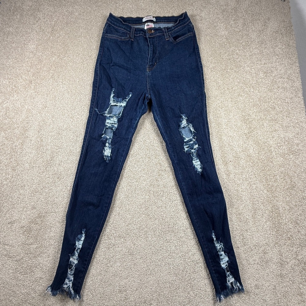Vibrant MIU Womens Distressed High Rise Skinny Jeans Dark Wash Size 15 W31 USA